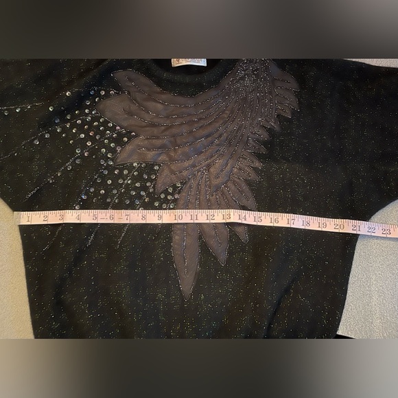 Vintage Uen Shadi 80s Black Beaded Dolman Sleeve Sweater - Picture 8 of 11